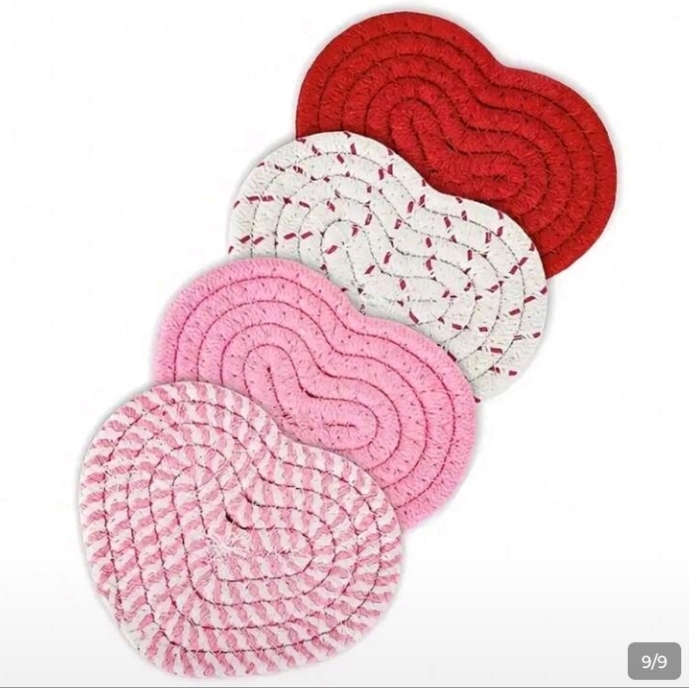 Handmade Woven Heart-Shaped Coasters Set Of 4